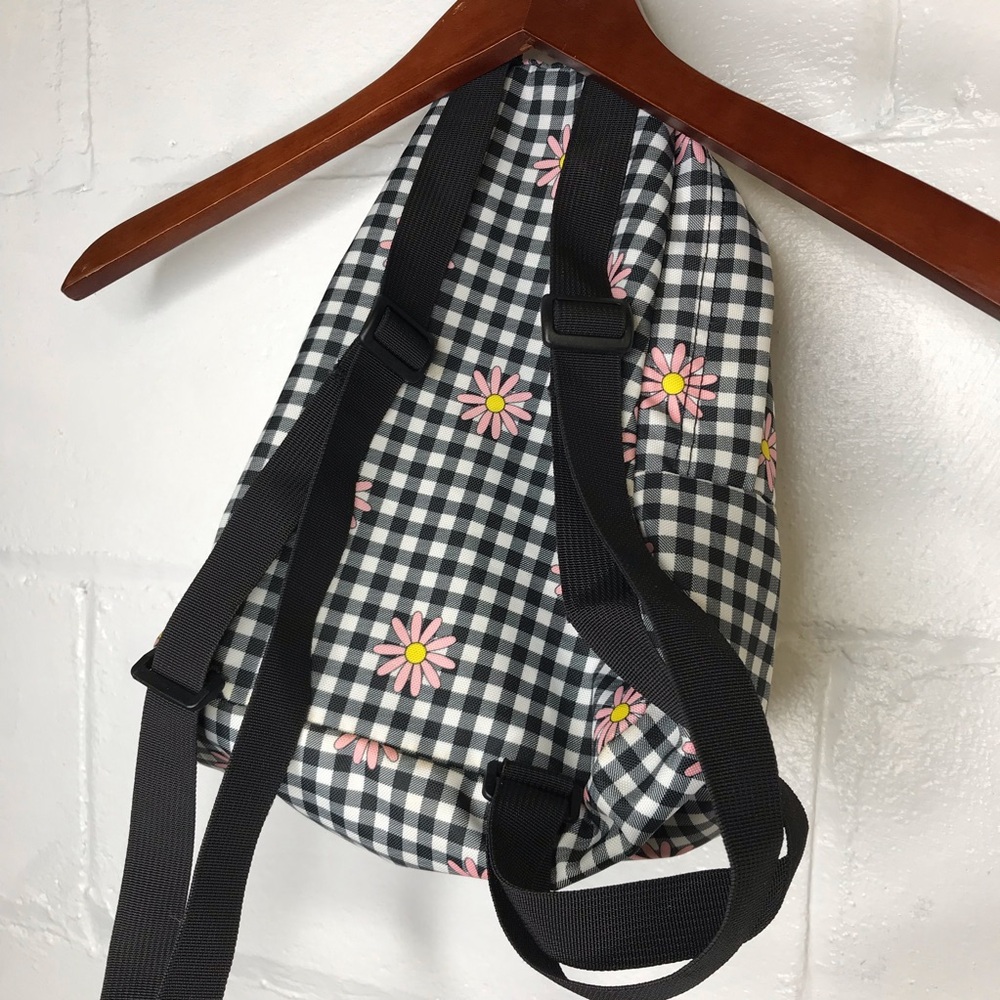 Jansport Mini Half Pint Floral Daisy Print Gingham Black White Backpack Bag - Picture 4 of 8